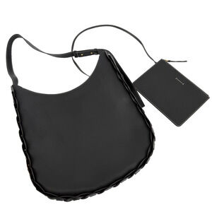 Chloe Darryl Hobo Bag Black Grained Leather Large Tote Shoulder With Pouch Auth